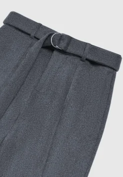 Wool Blend Marl Belted Trousers - Charcoal Grey^Manière De Voir Best