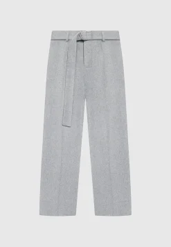 Wool Blend Marl Belted Trousers - Light Grey^Manière De Voir Fashion