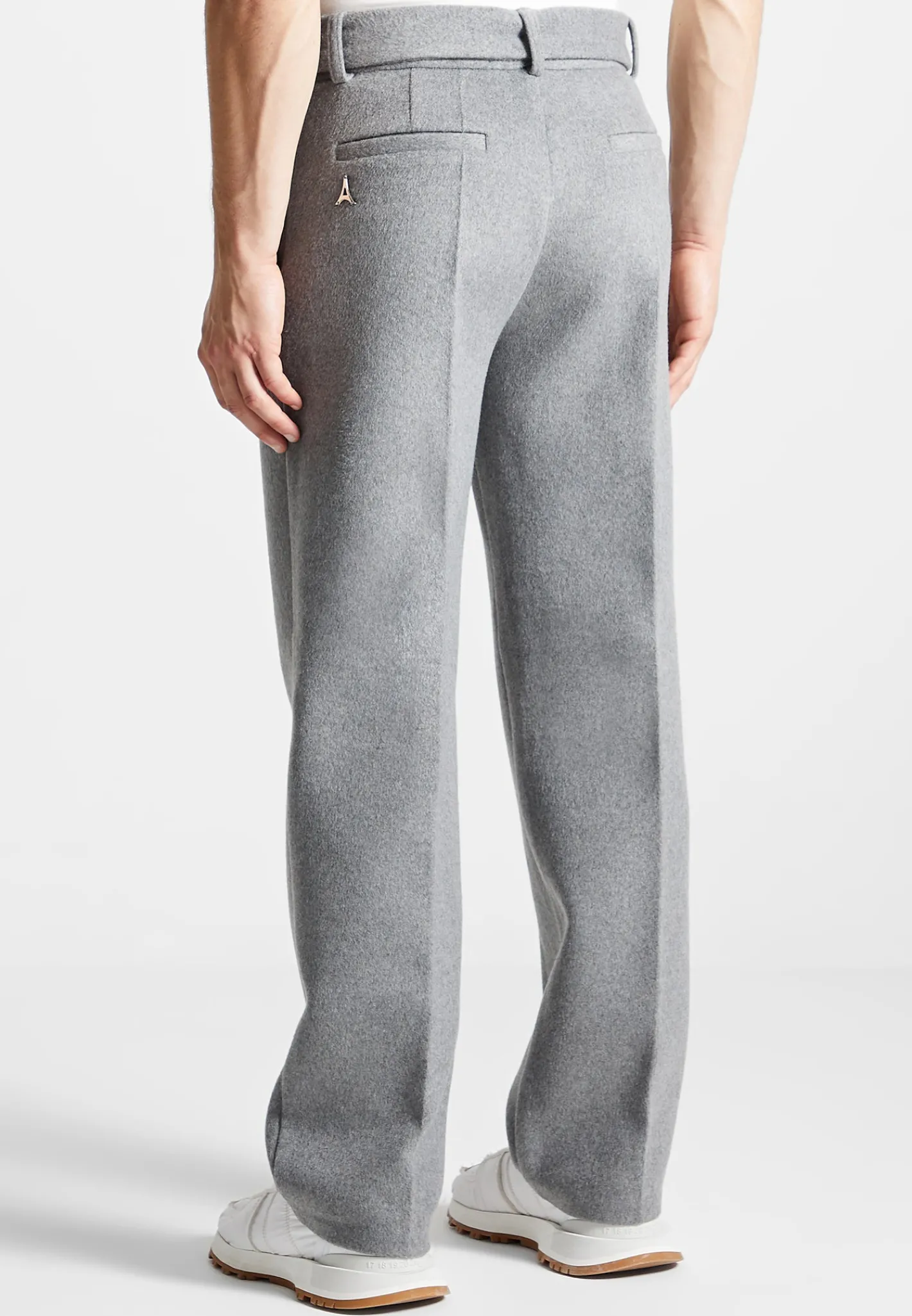 Wool Blend Marl Belted Trousers - Light Grey^Manière De Voir Fashion