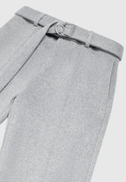 Wool Blend Marl Belted Trousers - Light Grey^Manière De Voir Fashion
