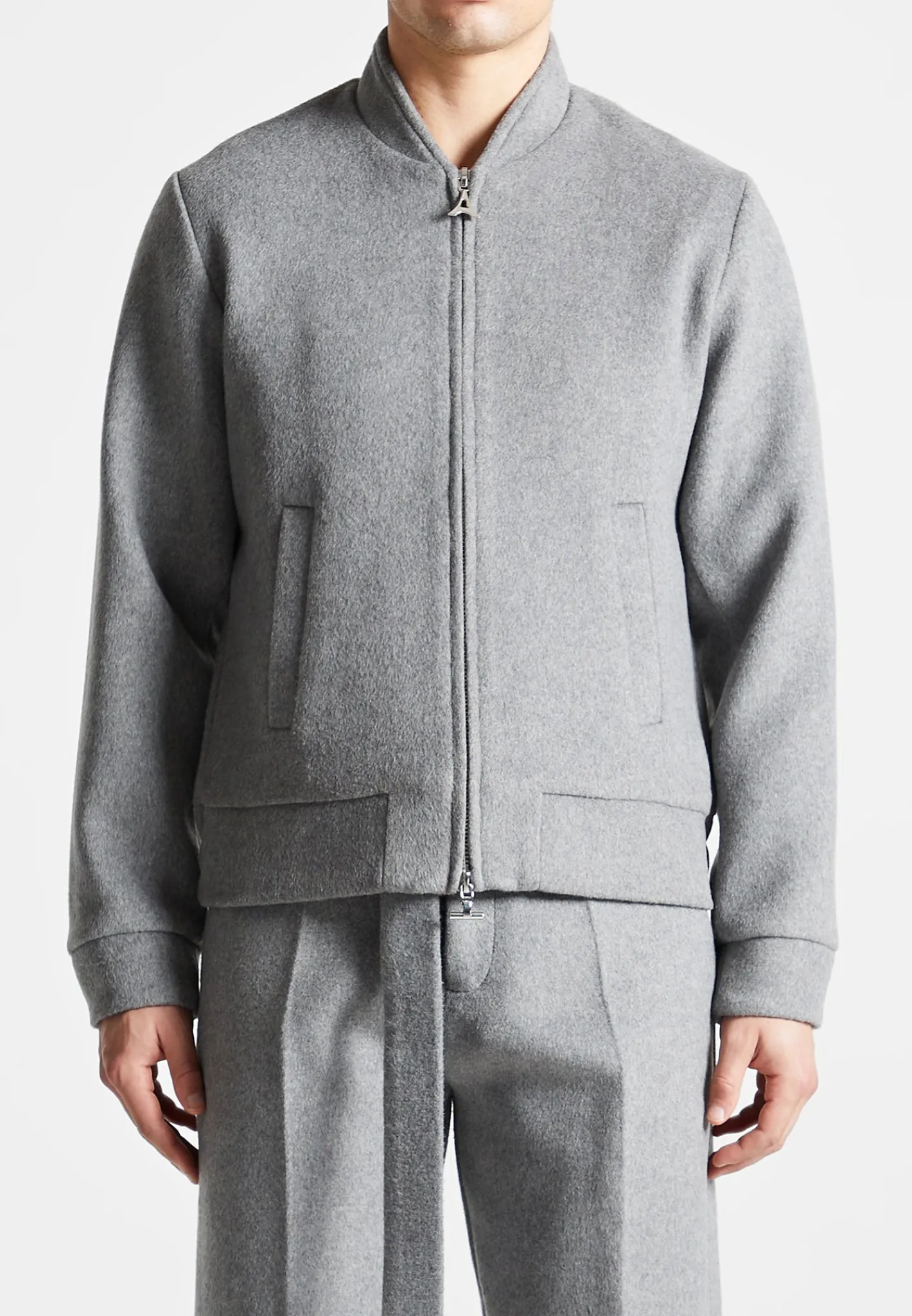 Wool Blend Marl Bomber Jacket - Light Grey^Manière De Voir Sale