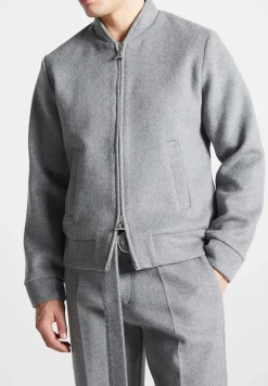 Wool Blend Marl Bomber Jacket - Light Grey^Manière De Voir Sale