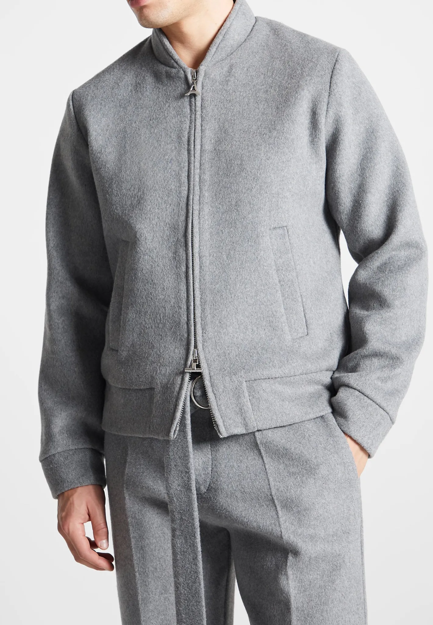 Wool Blend Marl Bomber Jacket - Light Grey^Manière De Voir Sale