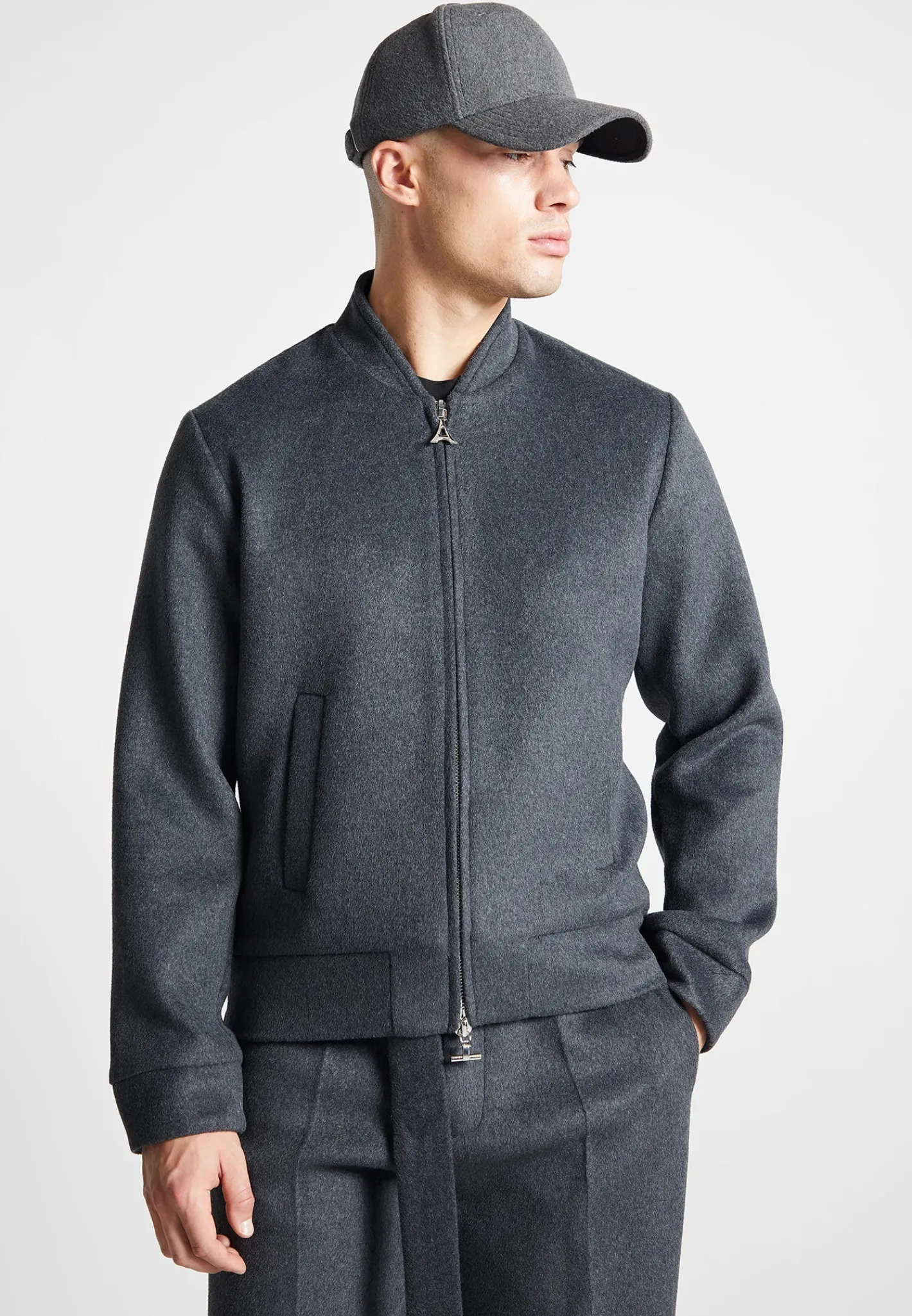 Wool Blend Marl Bomber Jacket - Charcoal Grey^Manière De Voir Sale