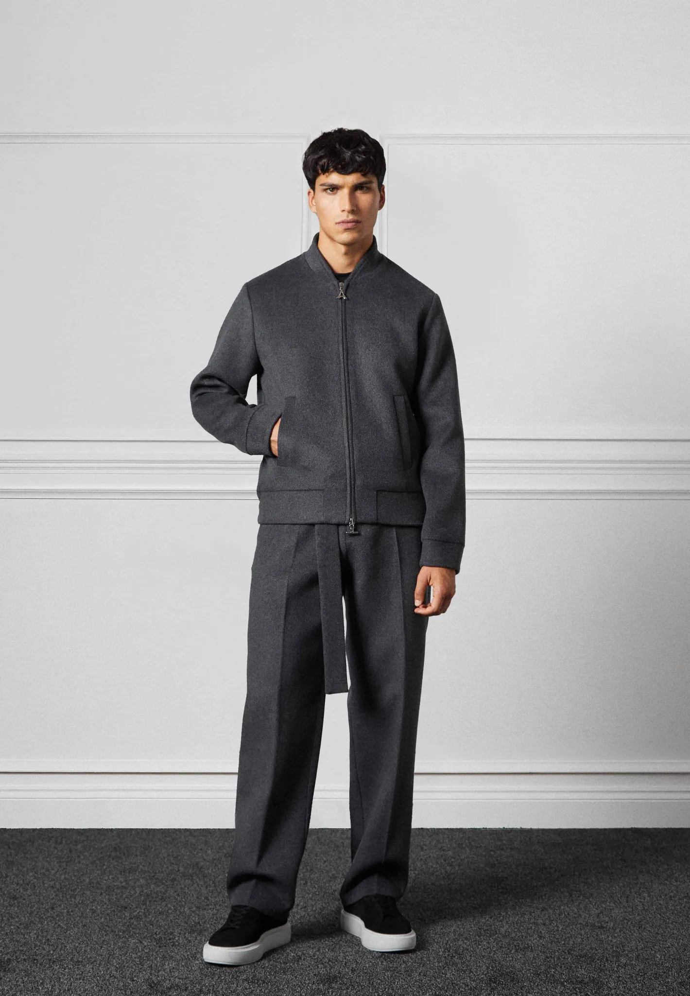 Wool Blend Marl Bomber Jacket - Charcoal Grey^Manière De Voir Sale